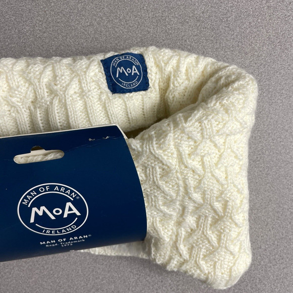 Man of Aran Neck Warmer Ivory Acrylic Cable Knit Lined Outdoors * - Picture 2 of 7